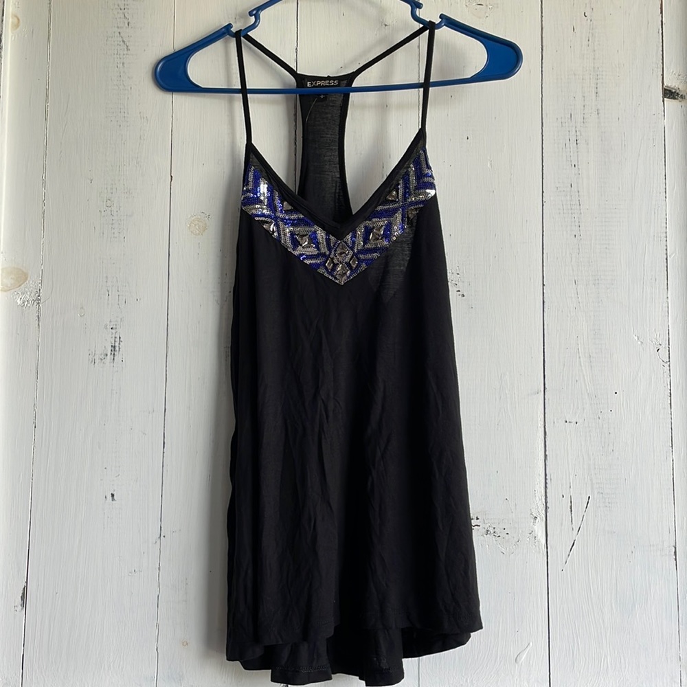 Express Black Razor back Tank with Sequins and jewels